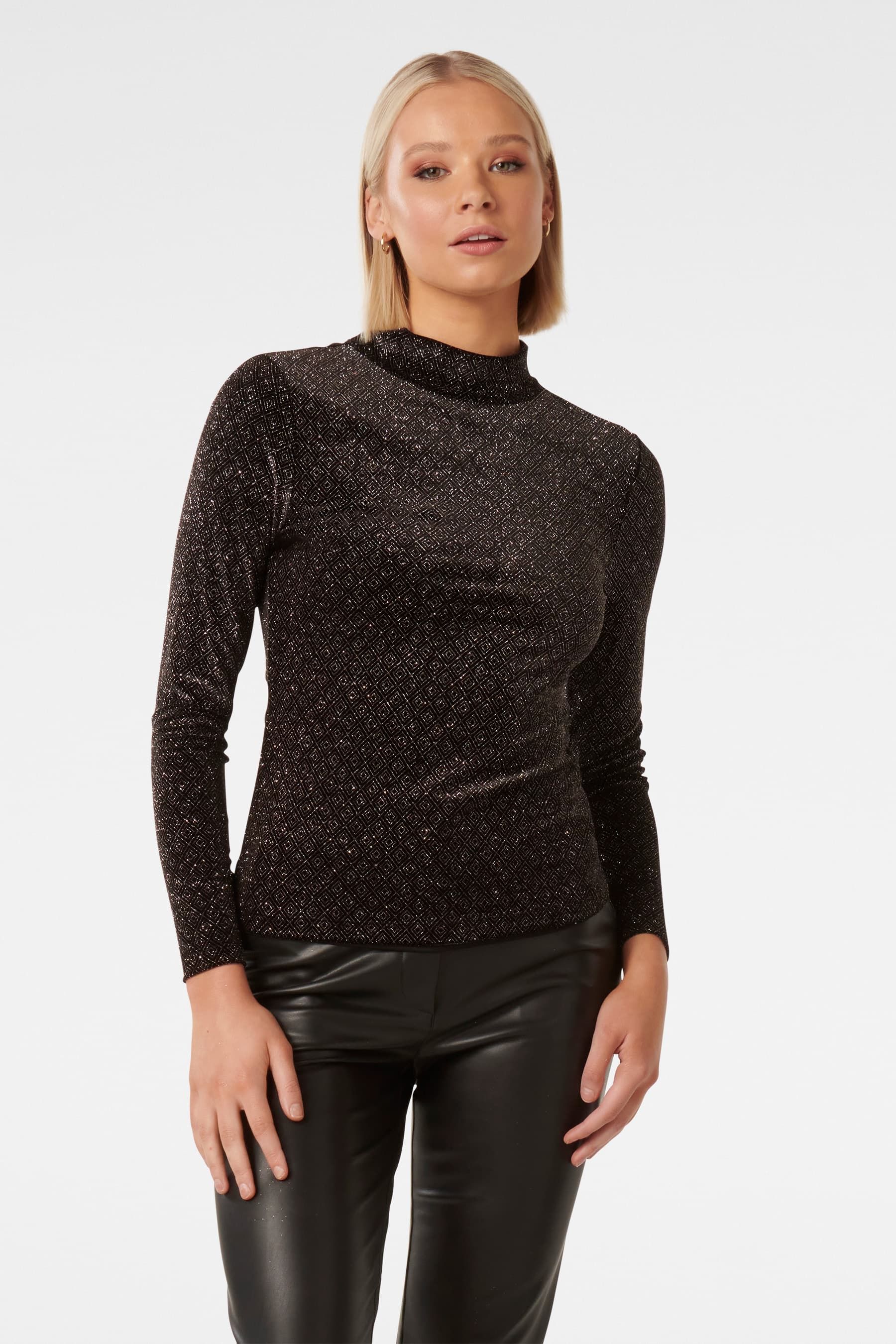 Buy Forever New Black Marina Velvet High Neck Top from Next Luxembourg