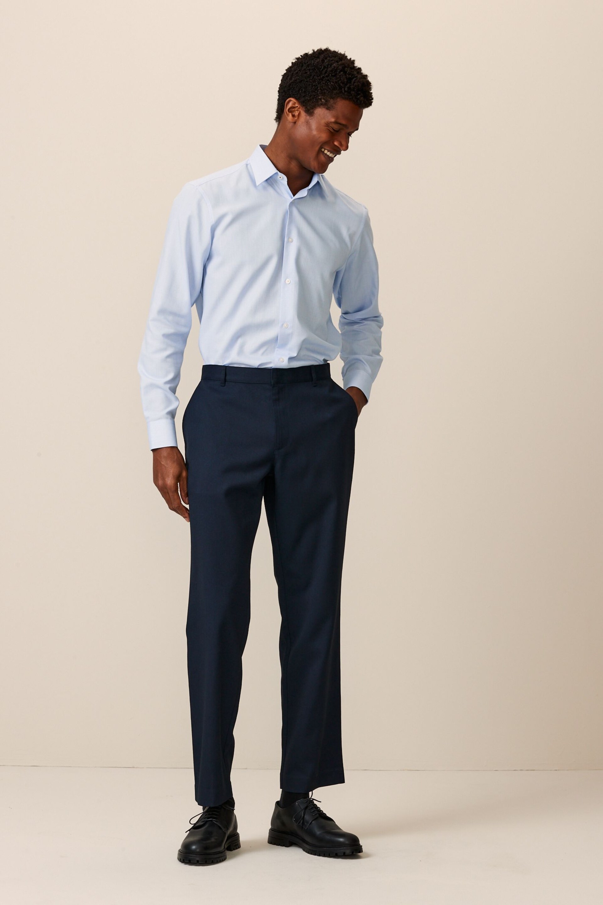 Navy Plain Front Smart Trousers - Image 2 of 6