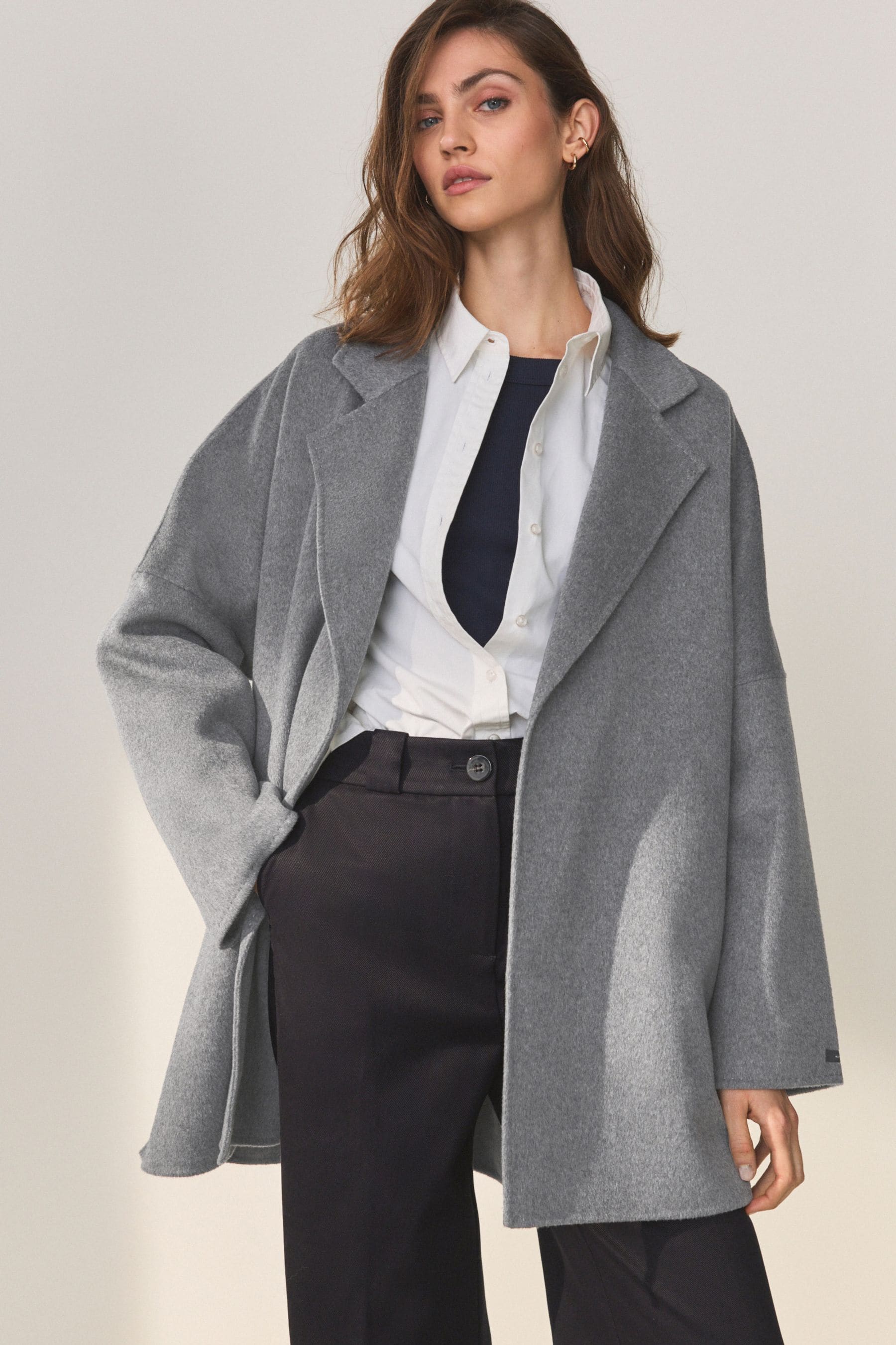 Buy Grey Handsewn Wool Blend Belted Coat from Next Luxembourg