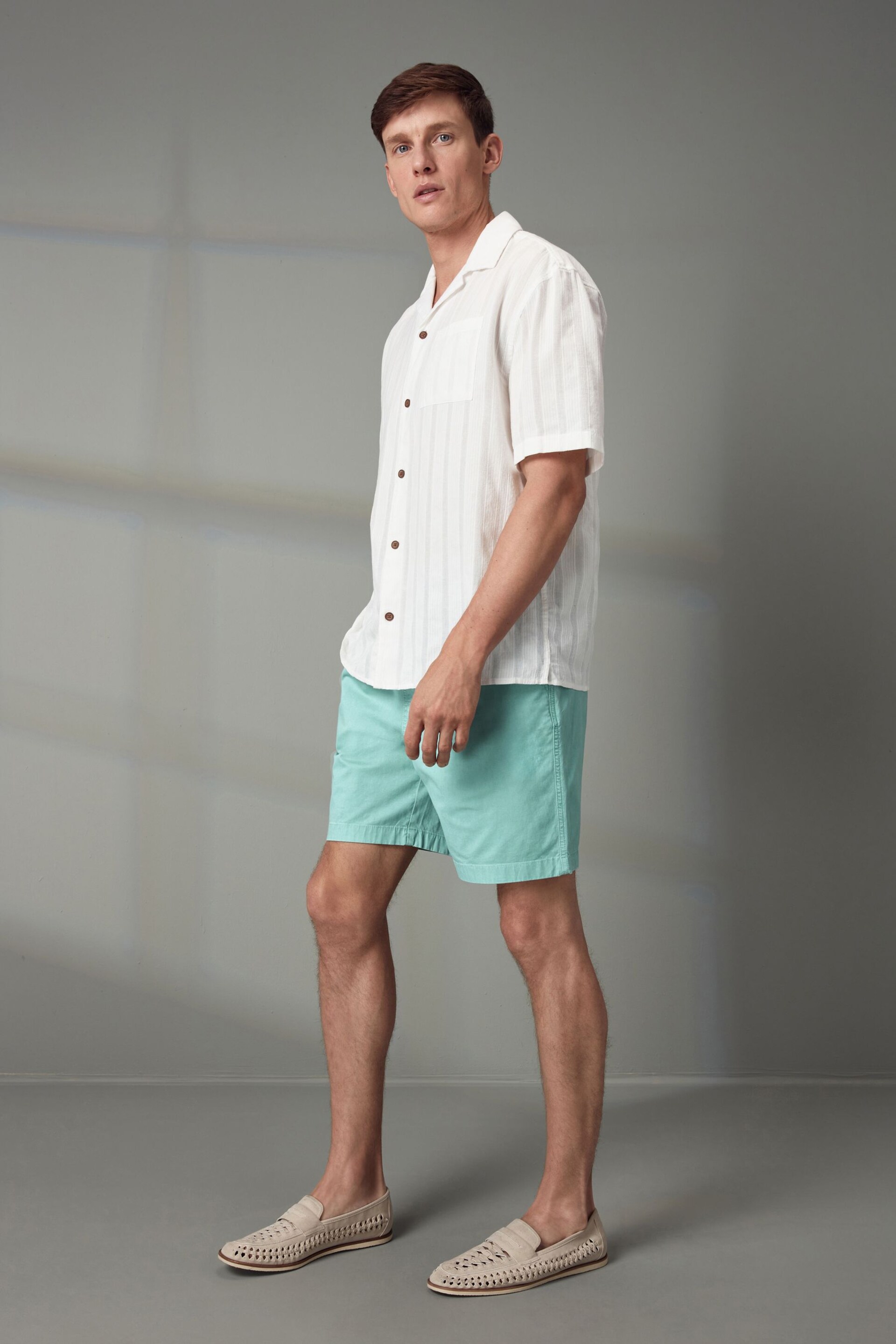 Aqua Blue Washed Cotton Elasticated Waist Shorts - Image 2 of 10