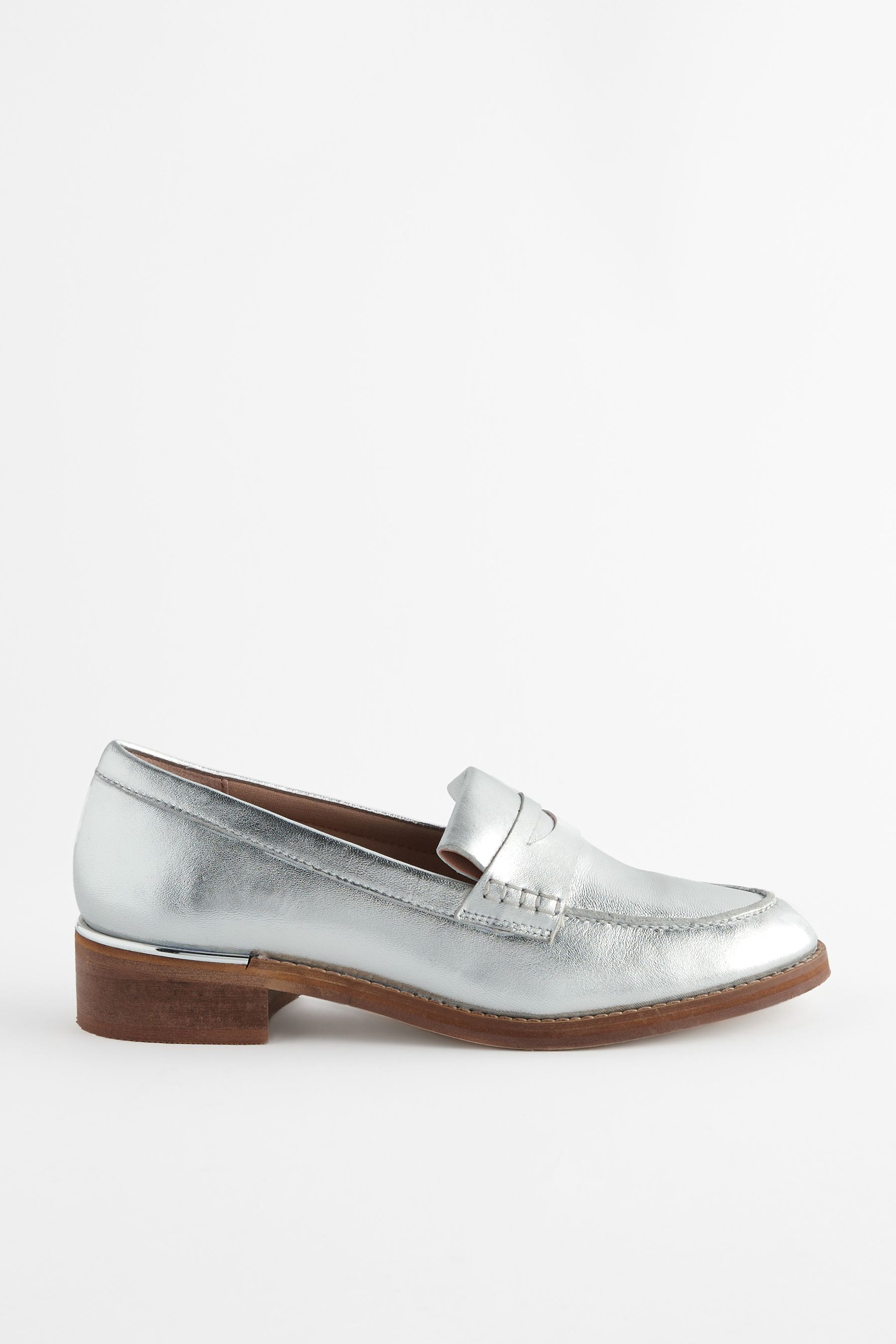 Buy Silver Forever Comfort Leather Suede Back Trim Detail Loafers from Next Austria