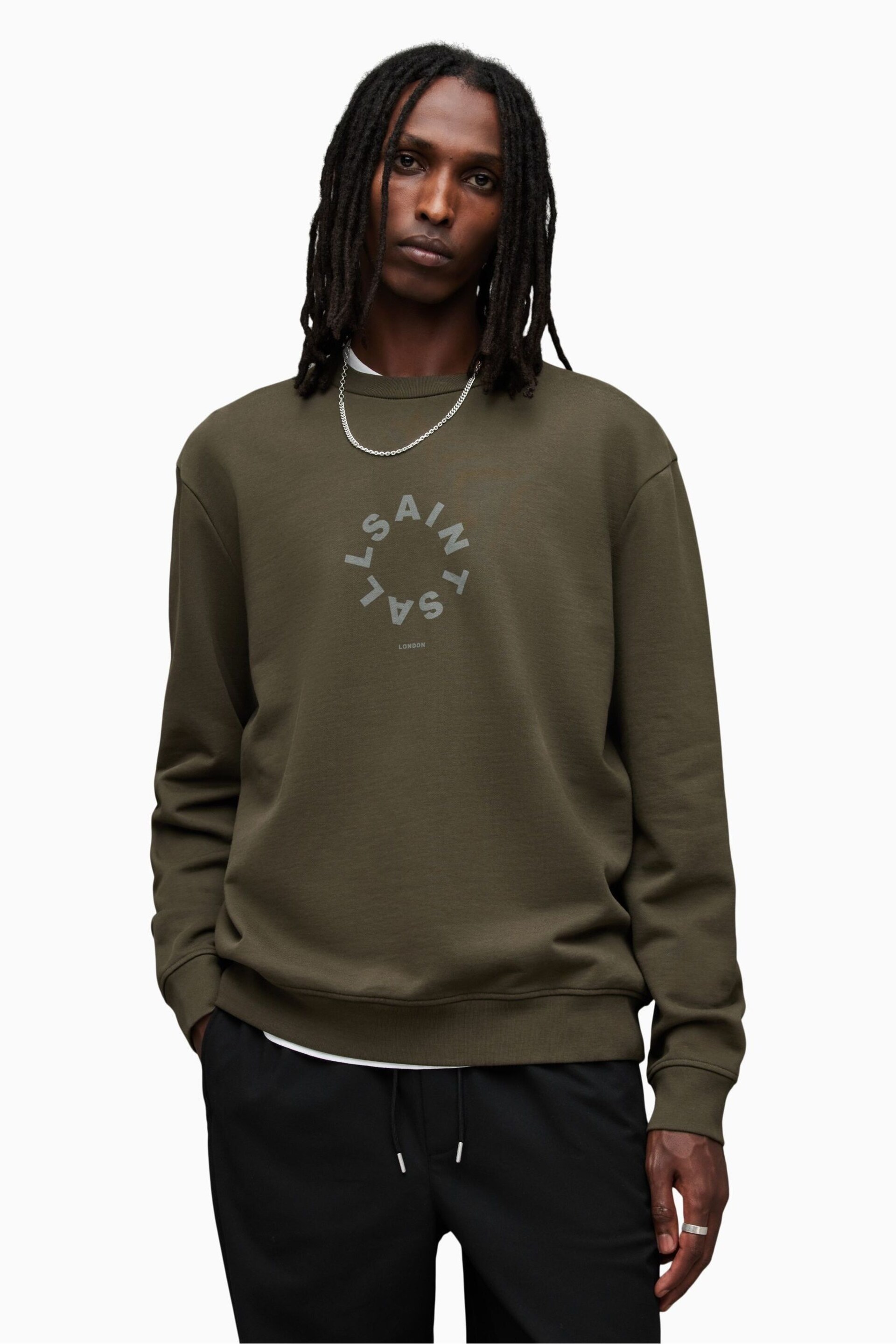 AllSaints Green Tierra Crew Sweater - Image 1 of 7