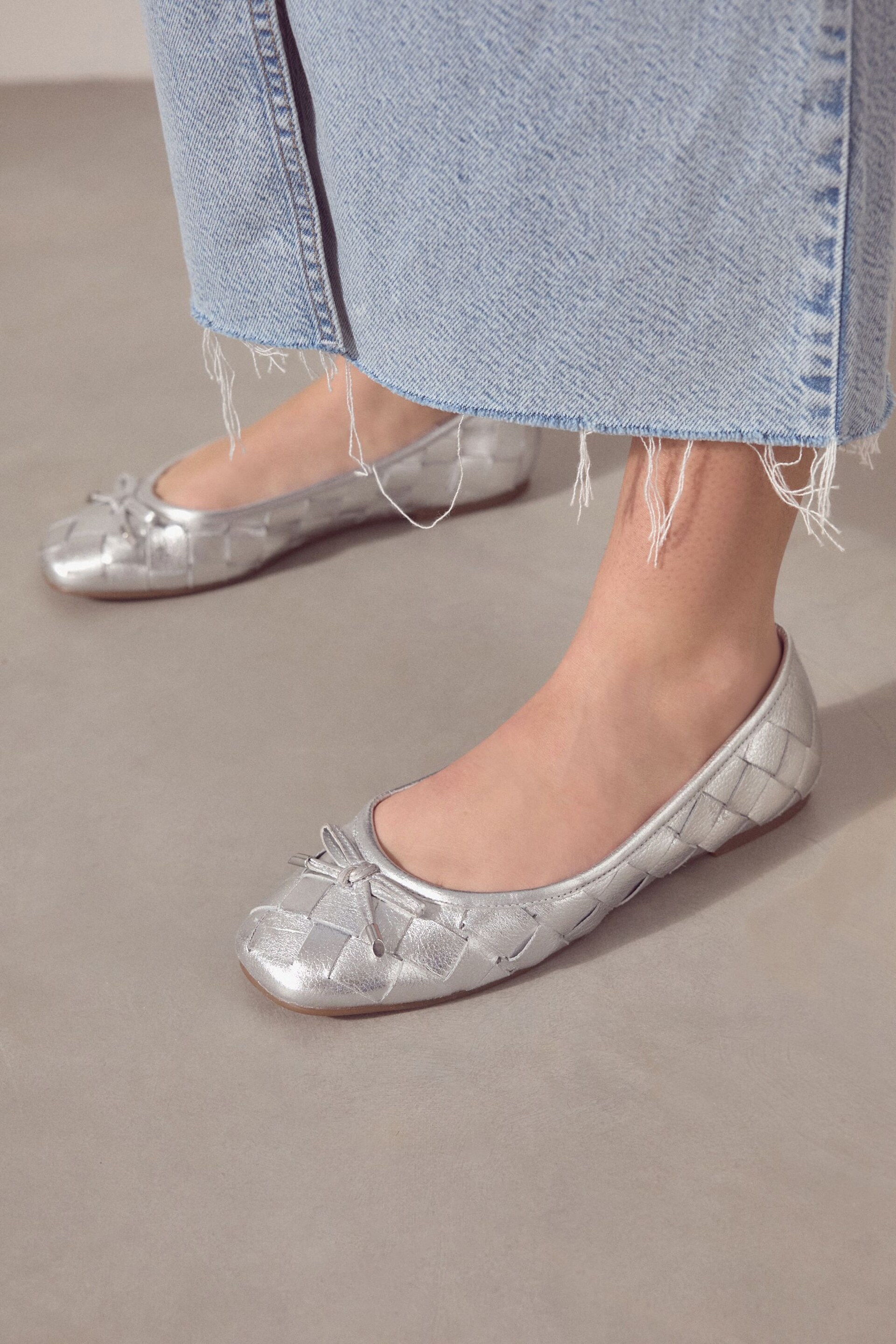 Silver Forever Comfort® Leather Weave Ballerinas - Image 7 of 8