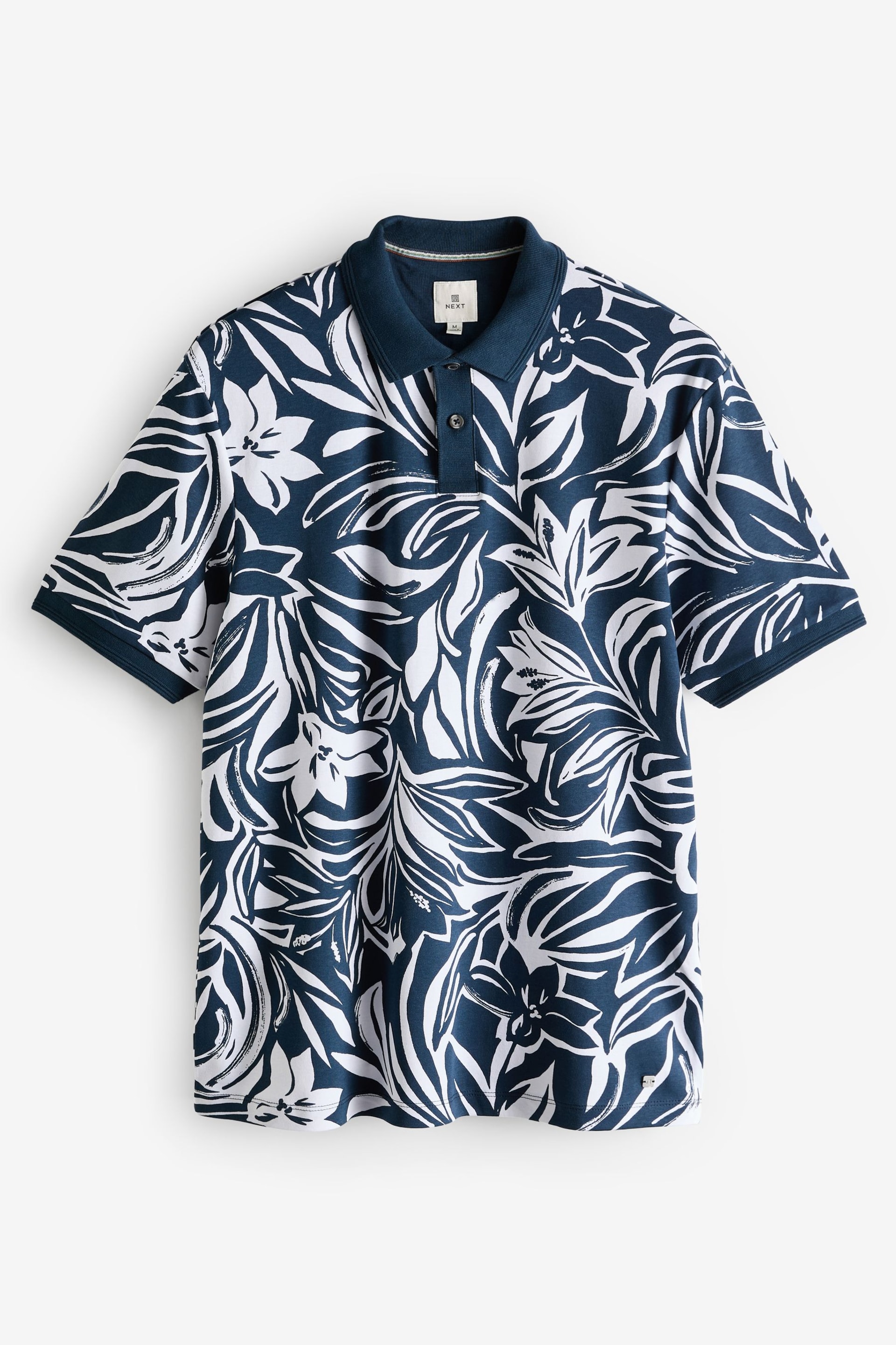 Navy Leaf Short Sleeve Print Polo Shirt - Image 5 of 7