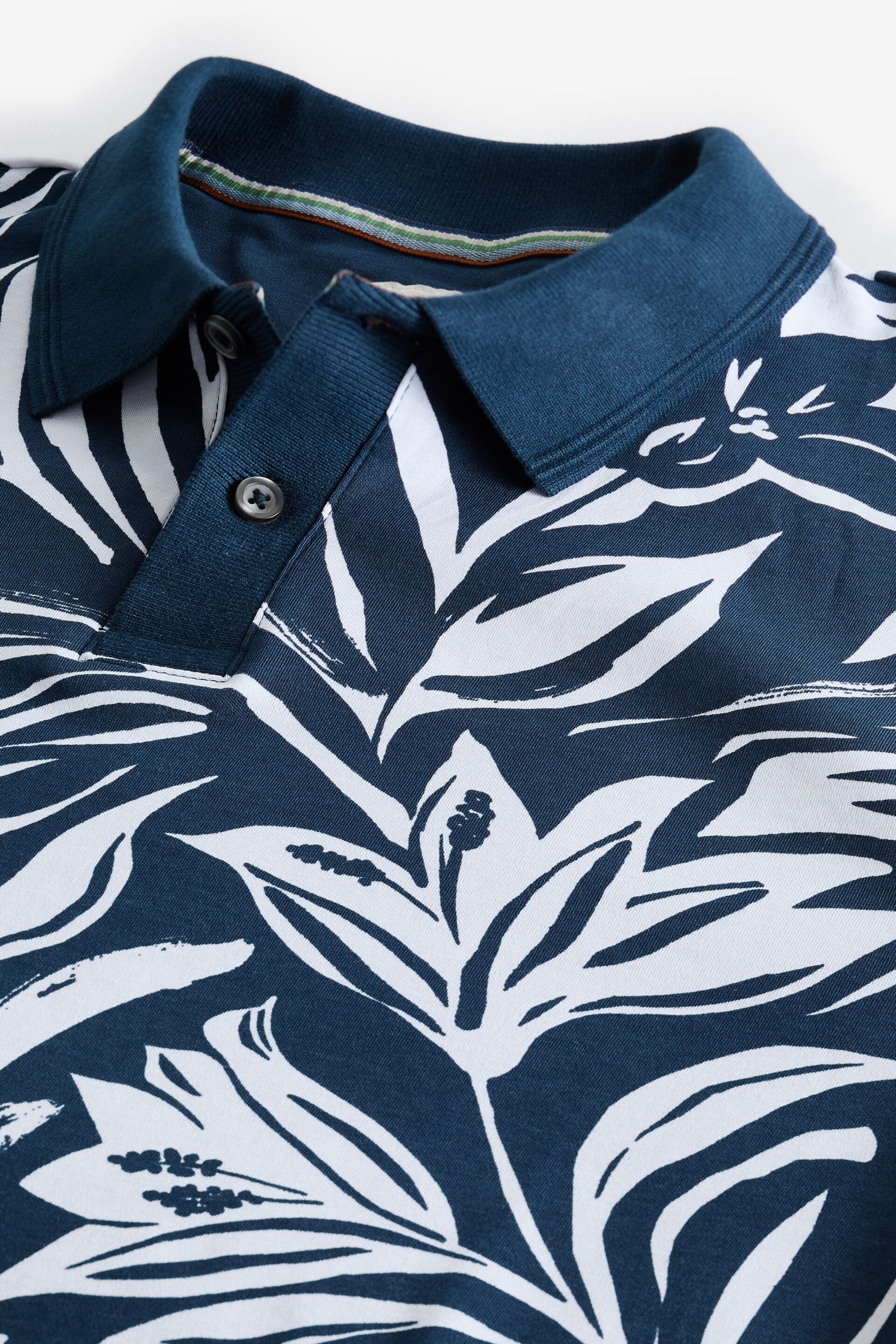 Navy Leaf Short Sleeve Print Polo Shirt - Image 6 of 7