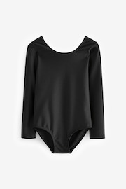 Black Stretch Long Sleeve Leotard Bodysuit (2-10yrs) - Image 5 of 7