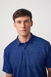 Indigo Blue 100% Cotton Textured Print Polo Shirt - Image 1 of 8