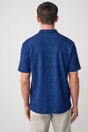 Indigo Blue 100% Cotton Textured Print Polo Shirt - Image 4 of 8