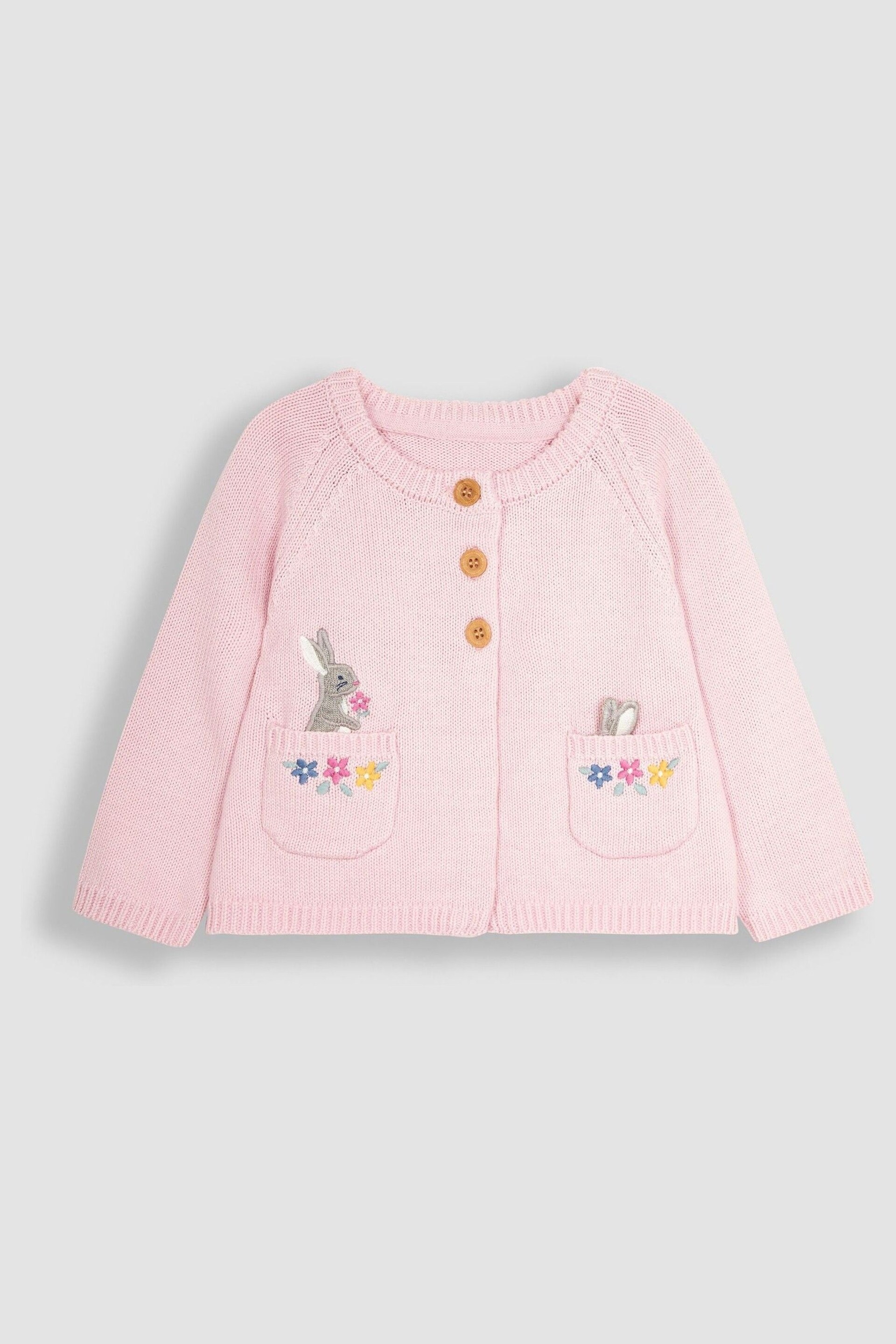 JoJo Maman Bébé Pink Bunny Appliqué Cardigan - Image 1 of 3