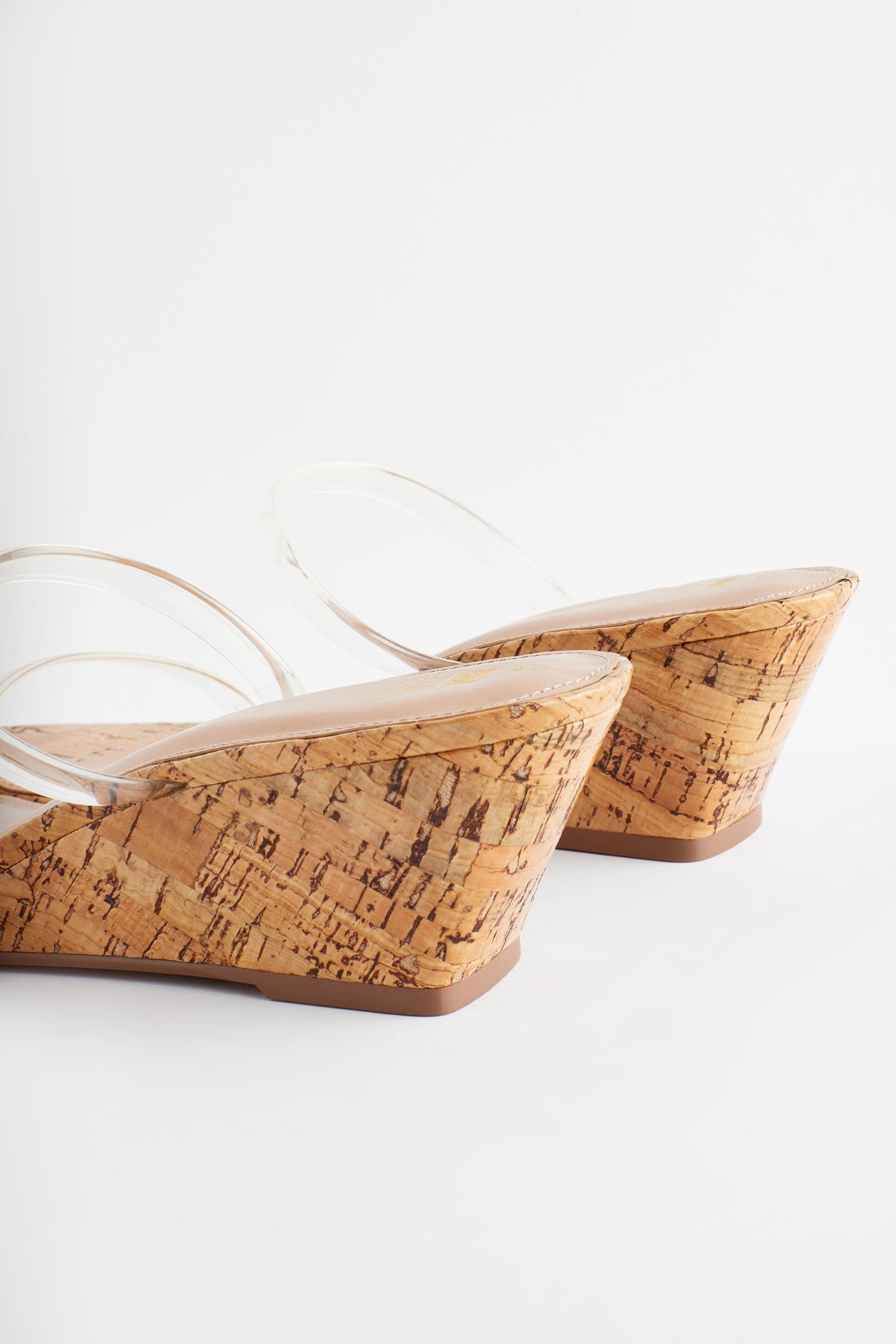 Clear strap cork wedges hot sale