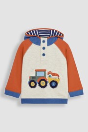 JoJo Maman Bébé Natural Tractor Appliqué Hooded Sweatshirt - Image 1 of 3