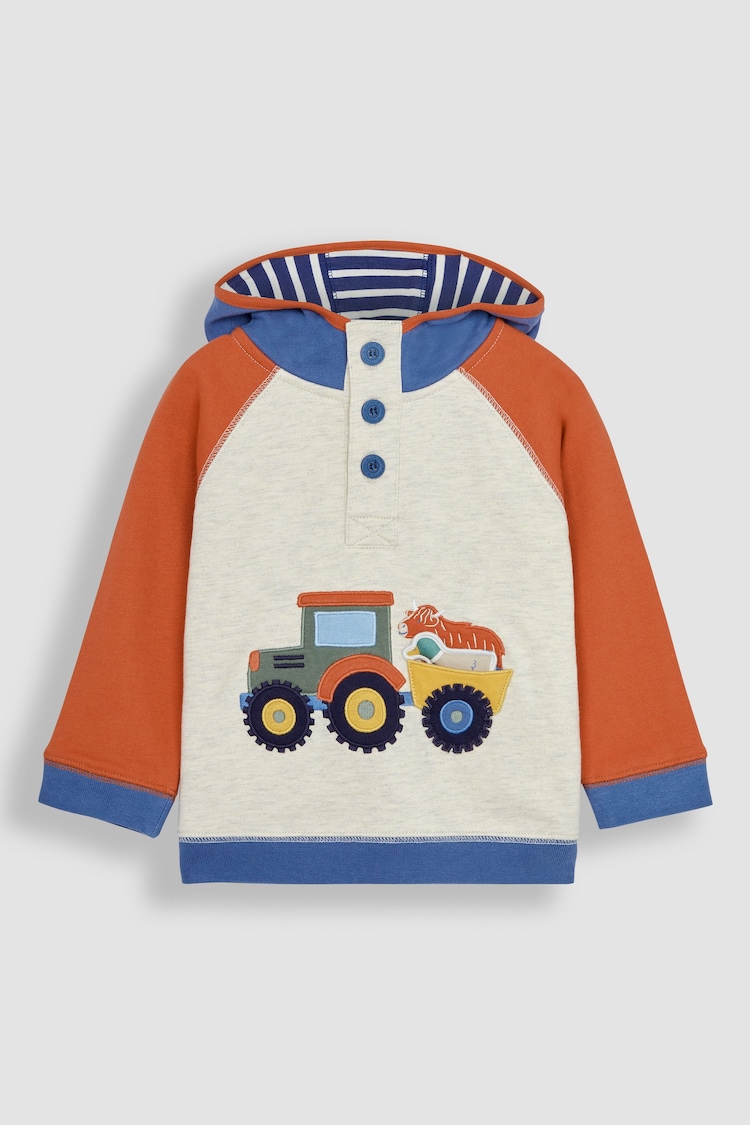 JoJo Maman Bébé Natural Tractor Appliqué Hooded Sweatshirt - Image 1 of 3