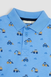 JoJo Maman Bébé Blue Digger Printed Polo Shirt - Image 2 of 3