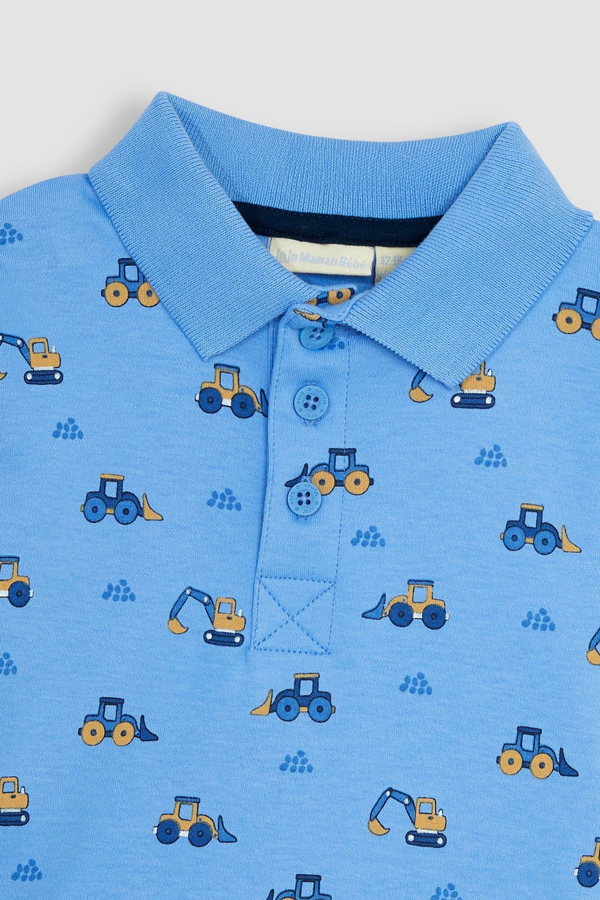 JoJo Maman Bébé Blue Digger Printed Polo Shirt - Image 2 of 3