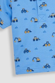 JoJo Maman Bébé Blue Digger Printed Polo Shirt - Image 3 of 3