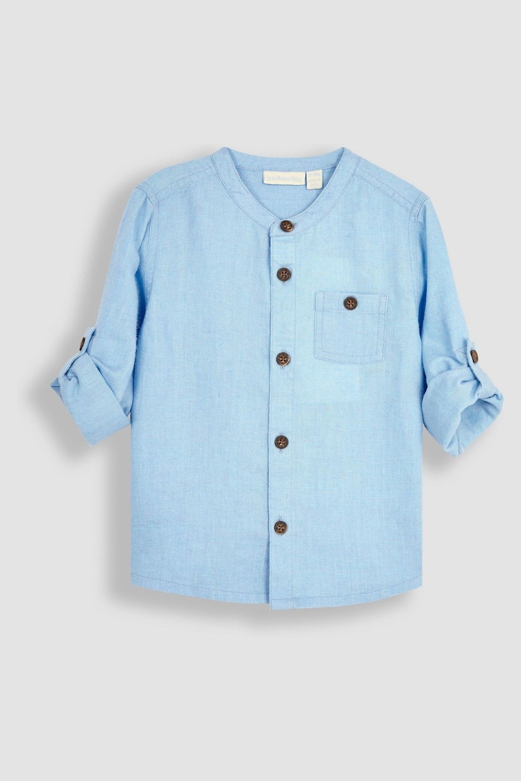 JoJo Maman Bébé Blue Cotton Linen Summer Long Sleeve Shirt - Image 2 of 3