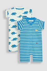 JoJo Maman Bébé Cobalt Blue Triceratops & Stripe 2-Pack Rompers - Image 1 of 6