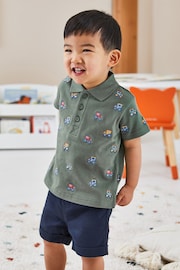 JoJo Maman Bébé Khaki Green Embroidered Short Sleeve Embroidered Polo Shirt - Image 4 of 5