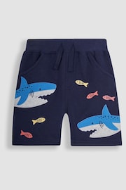 JoJo Maman Bébé Navy Blue Shark Appliqué Pet in Pocket Shorts - Image 3 of 4