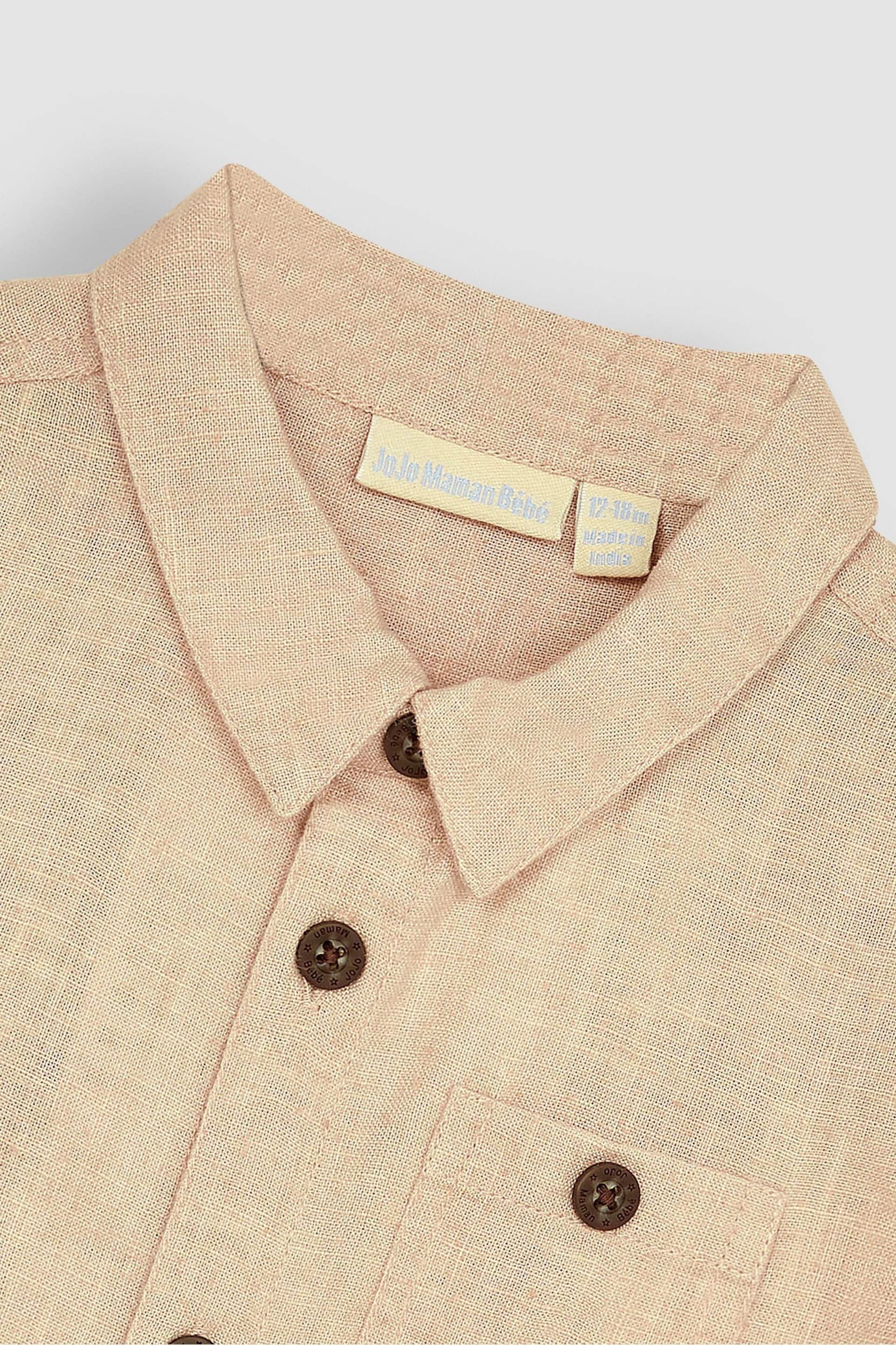 JoJo Maman Bébé Stone Classic Cotton Linen Summer Short Sleeve Shirt - Image 2 of 3