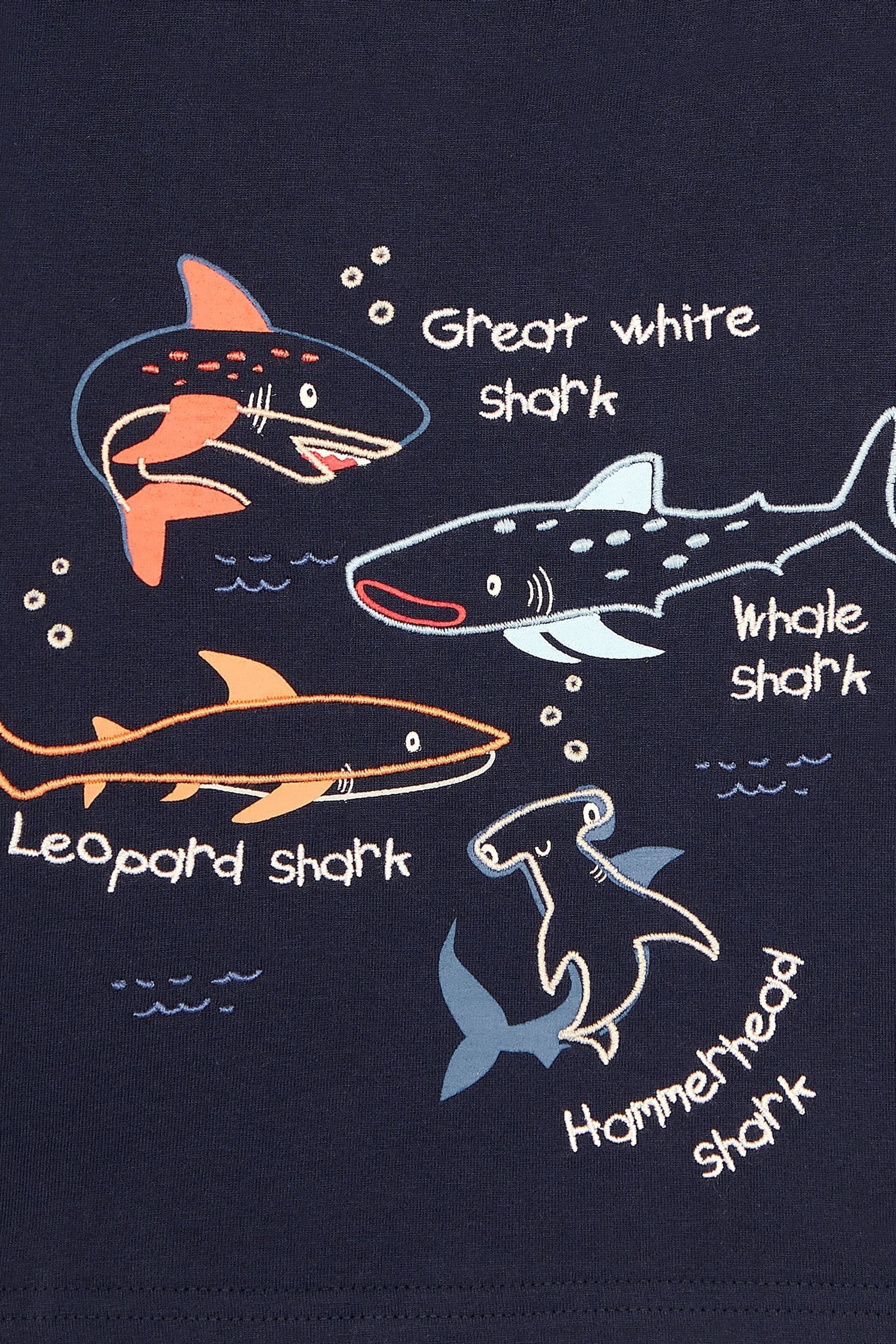 JoJo Maman Bébé Navy Blue Shark Appliqué T-Shirt - Image 3 of 3