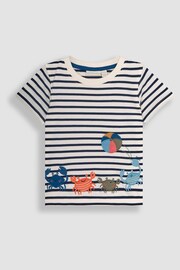 JoJo Maman Bébé Ecru Navy Stripe Crab Appliqué Border T-Shirt - Image 2 of 4