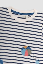 JoJo Maman Bébé Ecru Navy Stripe Crab Appliqué Border T-Shirt - Image 3 of 4