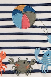 JoJo Maman Bébé Ecru Navy Stripe Crab Appliqué Border T-Shirt - Image 4 of 4