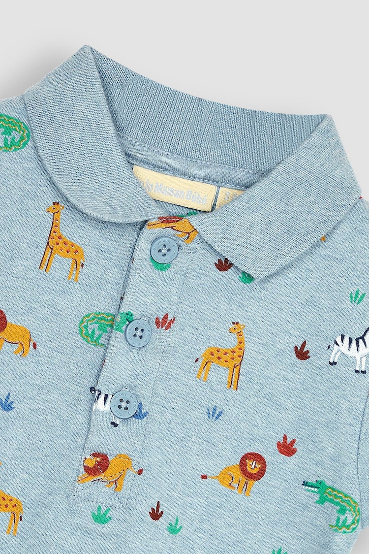 JoJo Maman Bébé Blue Safari Animals Polo Shirt Bodysuit - Image 2 of 3