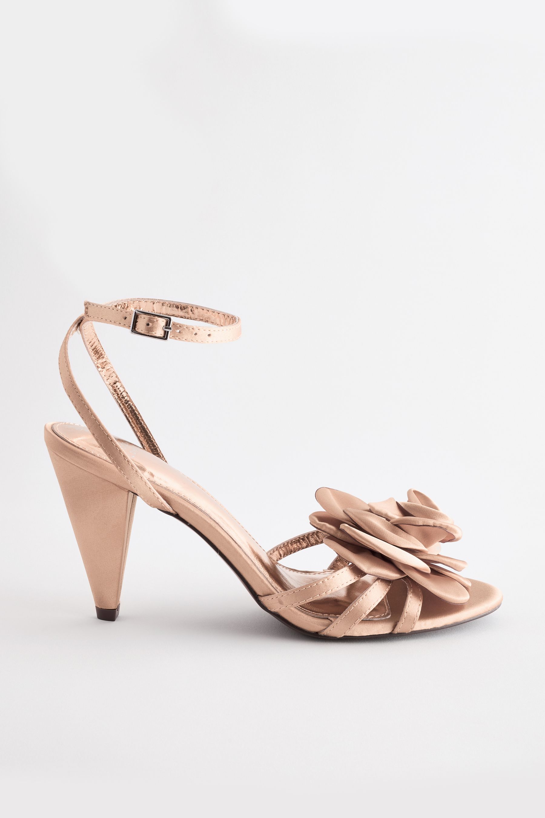 NEXT Nude Forever Comfort Satin Flower Heeled Sandals 4 EU 37 Womens