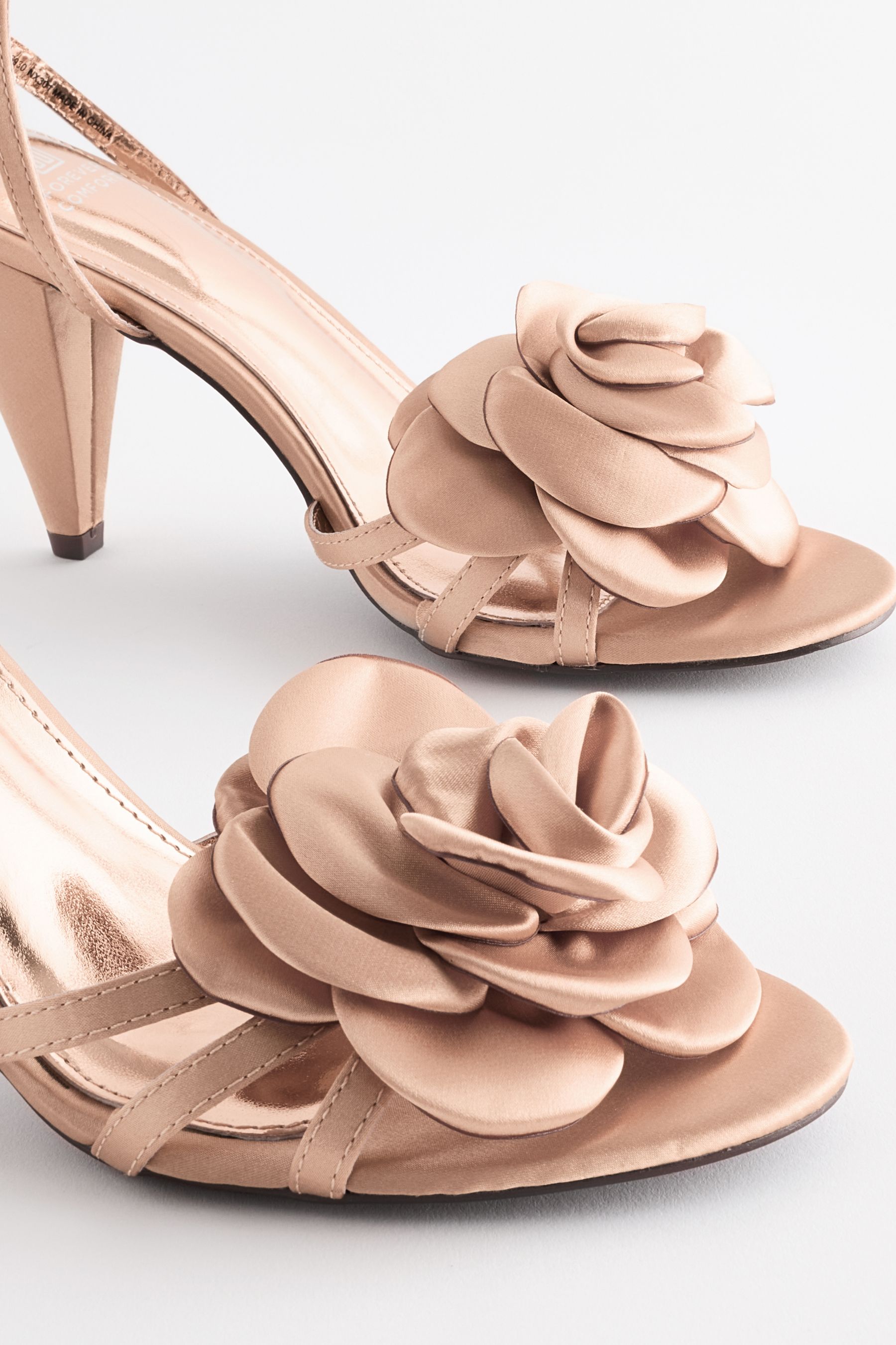 NEXT Nude Forever Comfort Satin Flower Heeled Sandals 4 EU 37 Womens