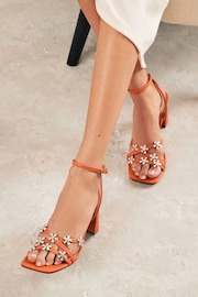 Orange Forever Comfort® Jewel Flowers Block Heel Sandals - Image 1 of 11