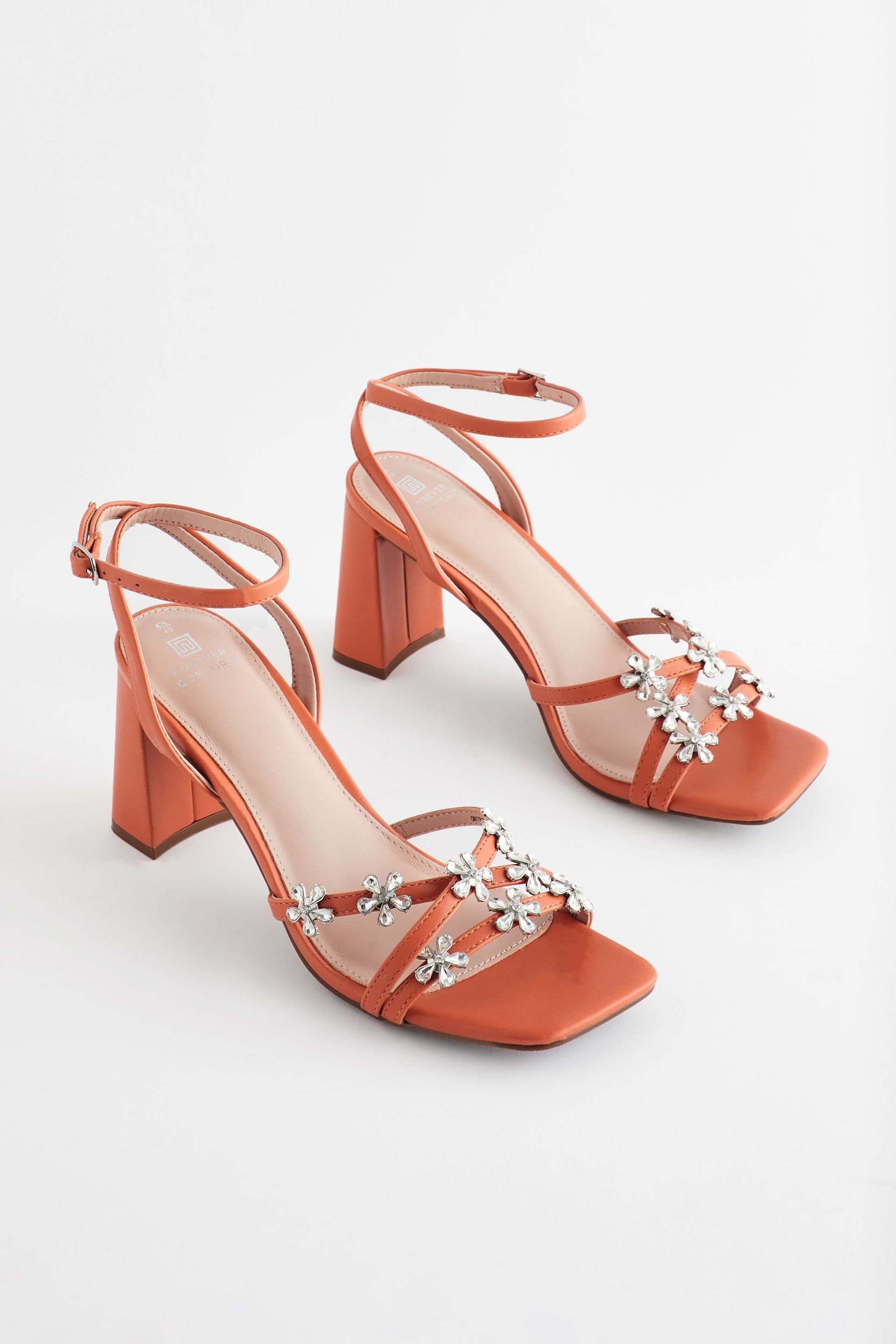 Orange Forever Comfort® Jewel Flowers Block Heel Sandals - Image 5 of 11