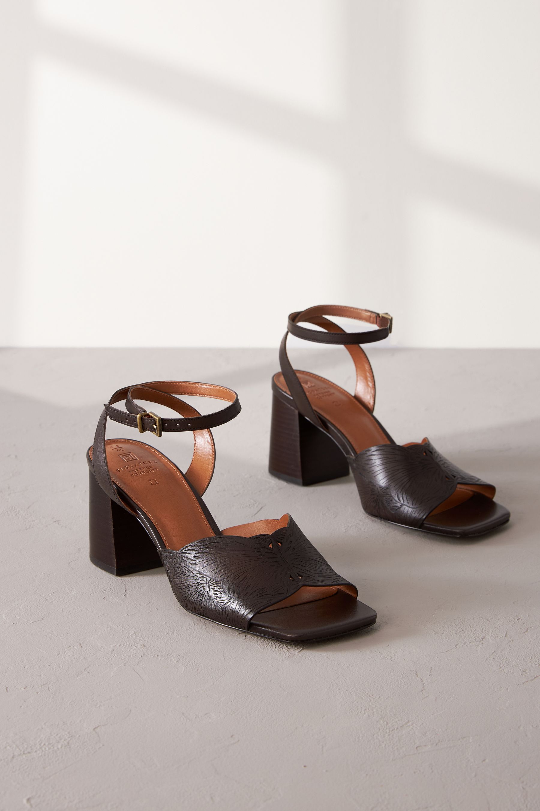 Chocolate brown block heels clearance