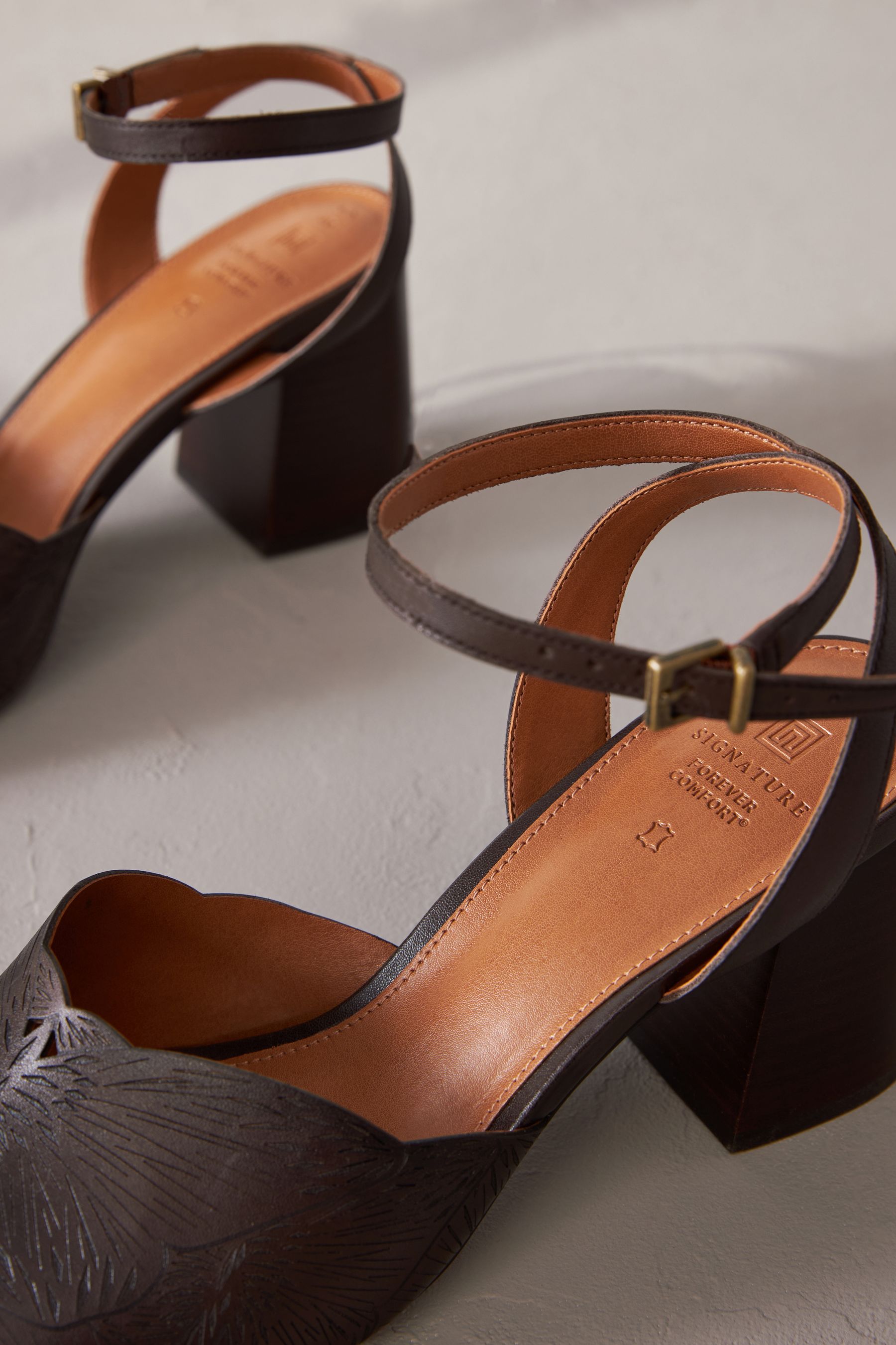 Buy Chocolate Brown Signature Leather Butterfly Block Heel Sandals from Next Luxembourg
