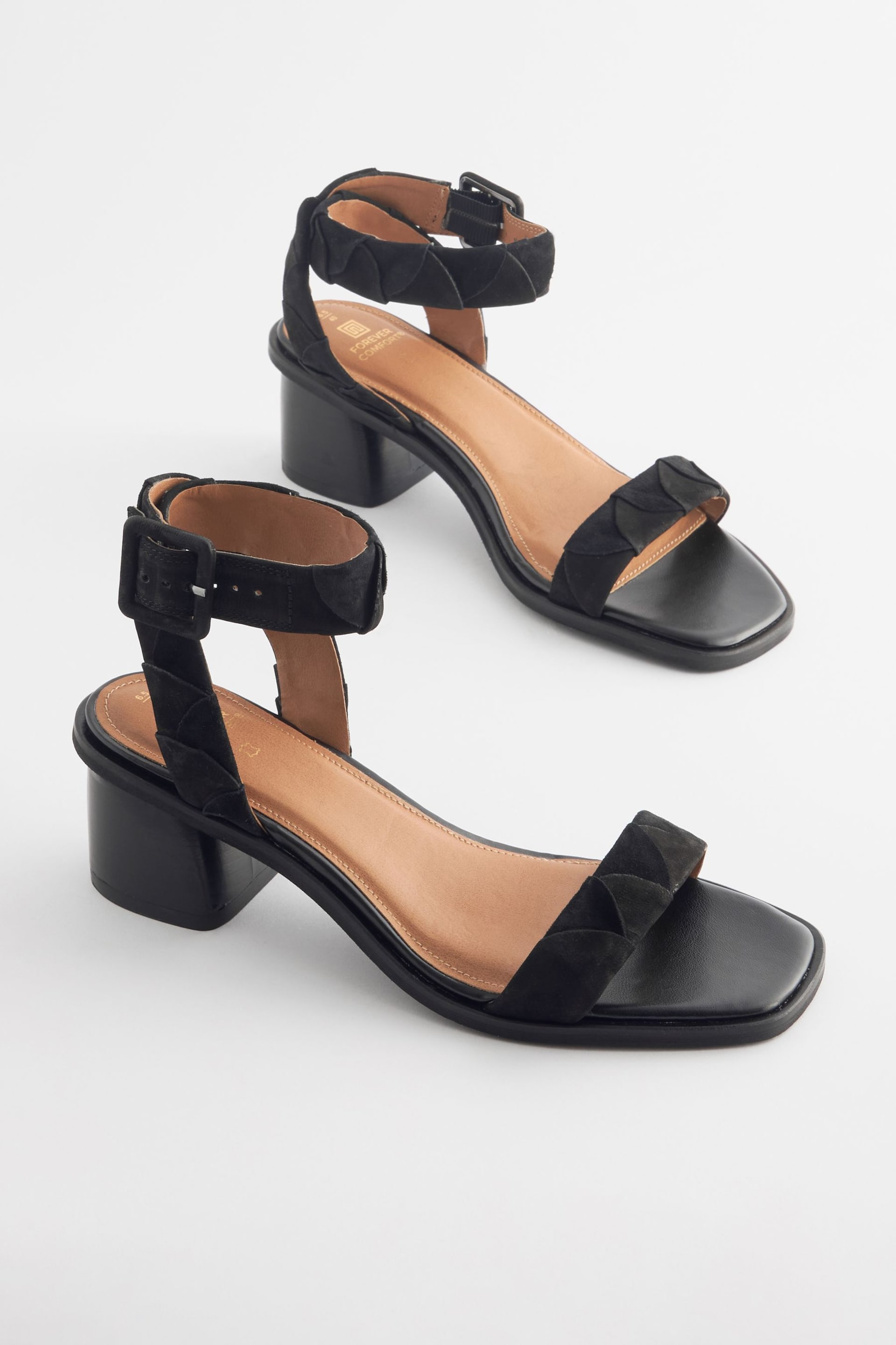 Black Forever Comfort® Leather Low Block Heel Sandals - Image 3 of 7