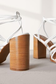 White Signature Leather Hardware Detail Block Heel Sandals - Image 7 of 10