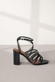 Black Signature Leather Hardware Detail Block Heel Sandals - Image 2 of 6