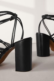 Black Signature Leather Hardware Detail Block Heel Sandals - Image 3 of 6