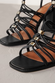 Black Signature Leather Hardware Detail Block Heel Sandals - Image 4 of 6