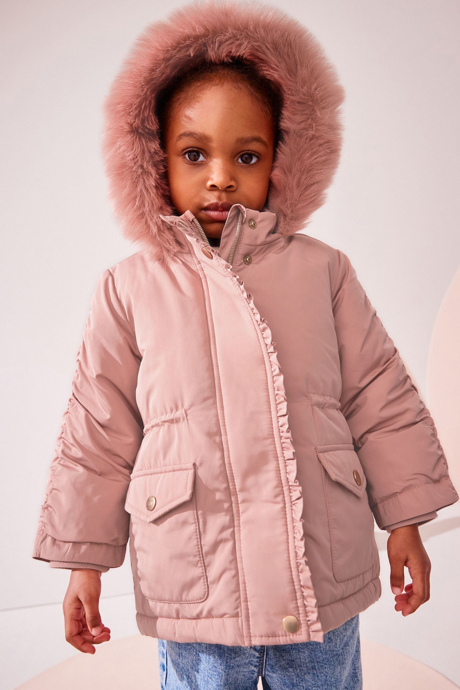 Buy Pink Shower Resistant Frill Pocket Parka Coat 3mths 7yrs from the Next UK online shop