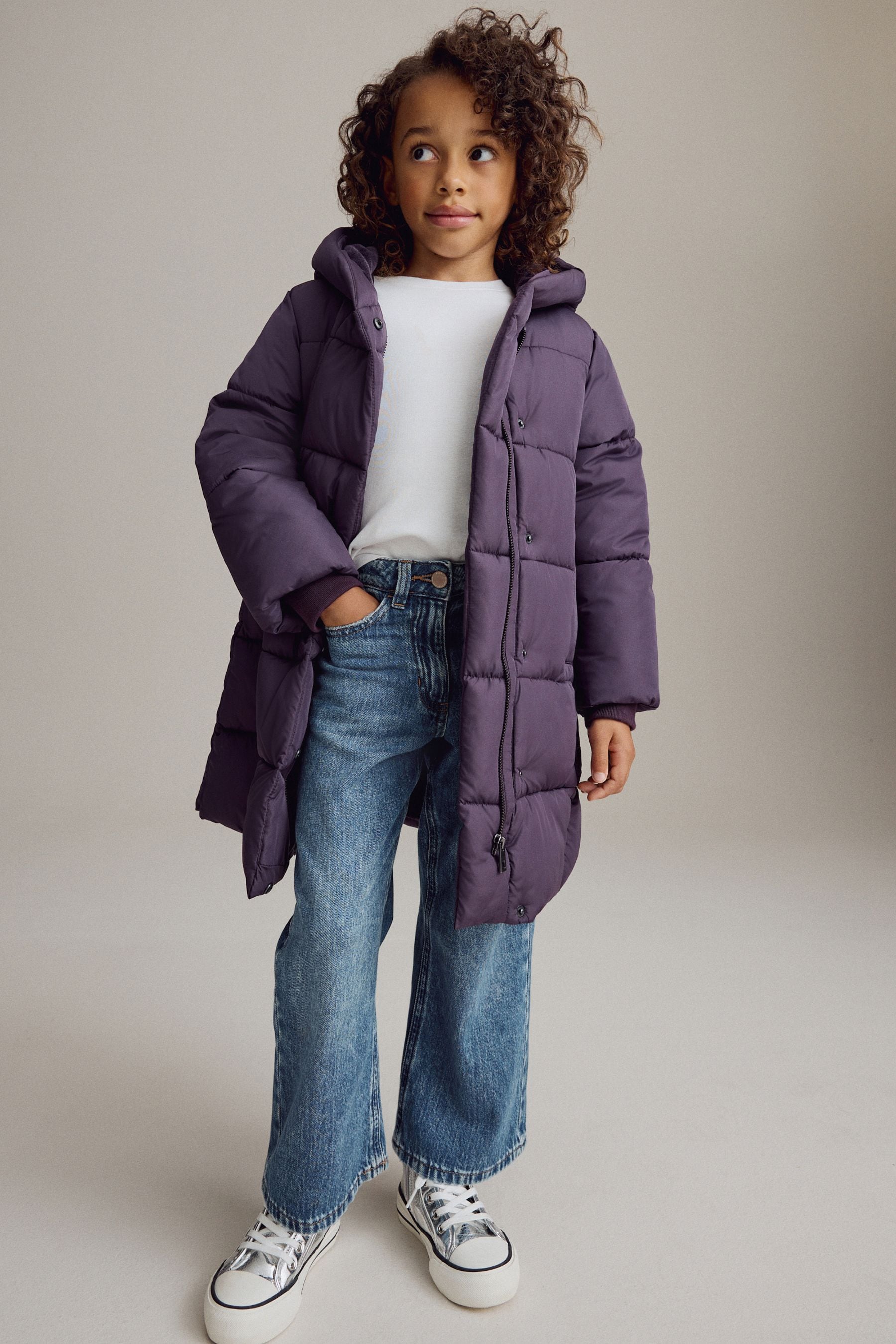 Purple quilted coat sales