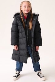 Black Shower Resistant Faux Fur Trim Double Layer Padded Coat (3-16yrs) - Image 2 of 10