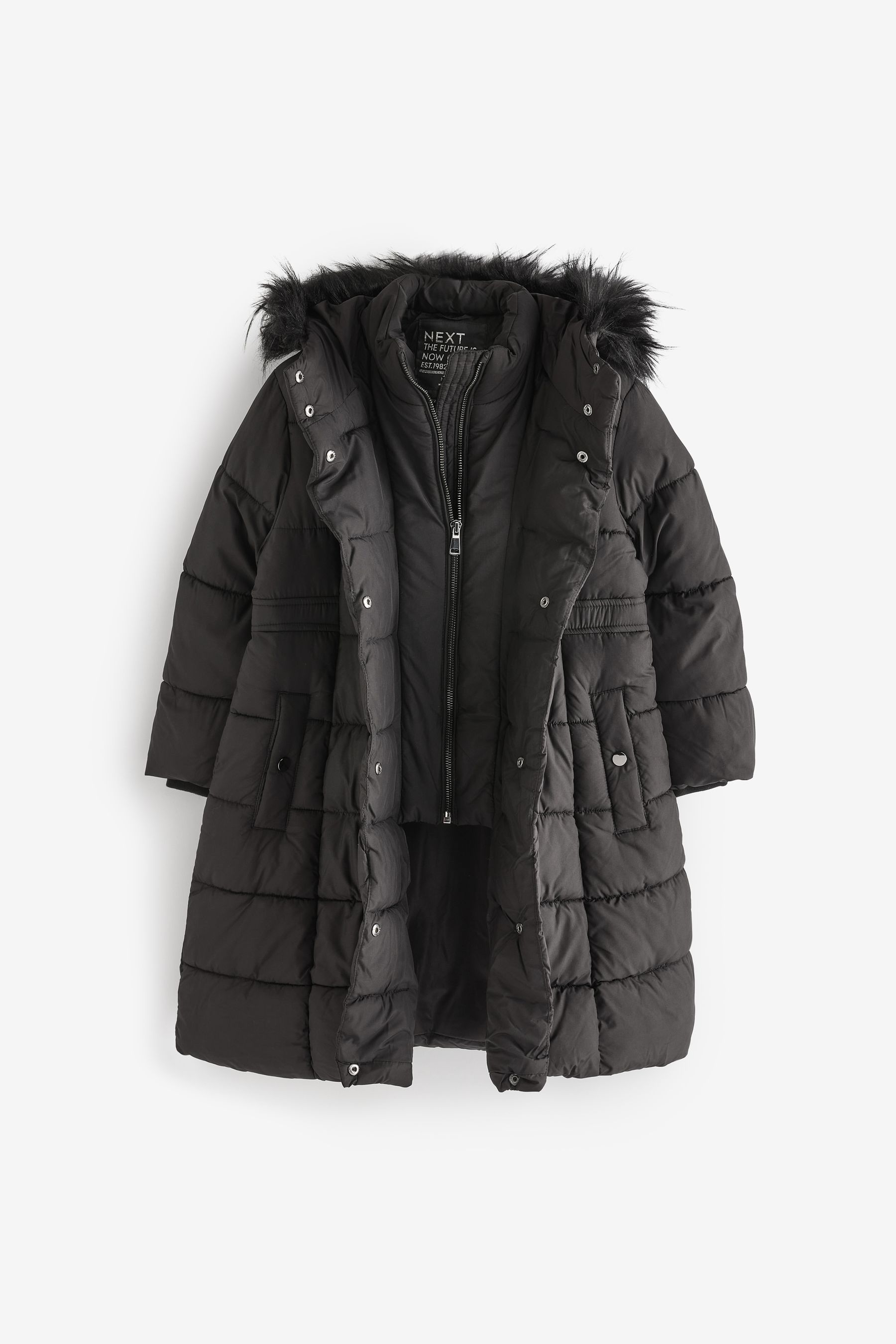 Buy Black Shower Resistant Faux Fur Trim Double Layer Padded Coat 3 16yrs from the Next UK online shop