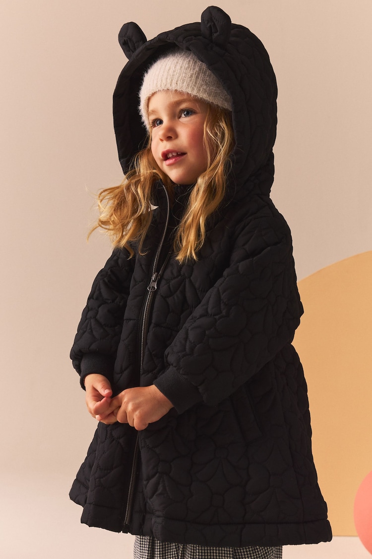 Black Bow Shower Resistant Skirted Quilted Coat (3mths-7yrs) - Image 2 of 3