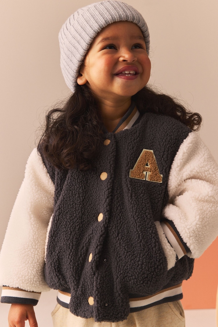 Grey Varsity Borg Fleece Bomber Jacket (3mths-7yrs) - Image 1 of 10