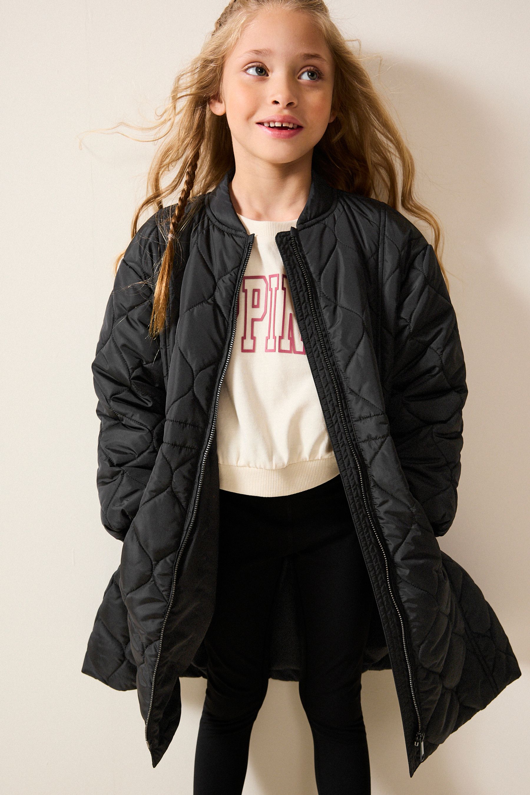 Black Shower Resistant Onion Quilted Coat 3 16yrs