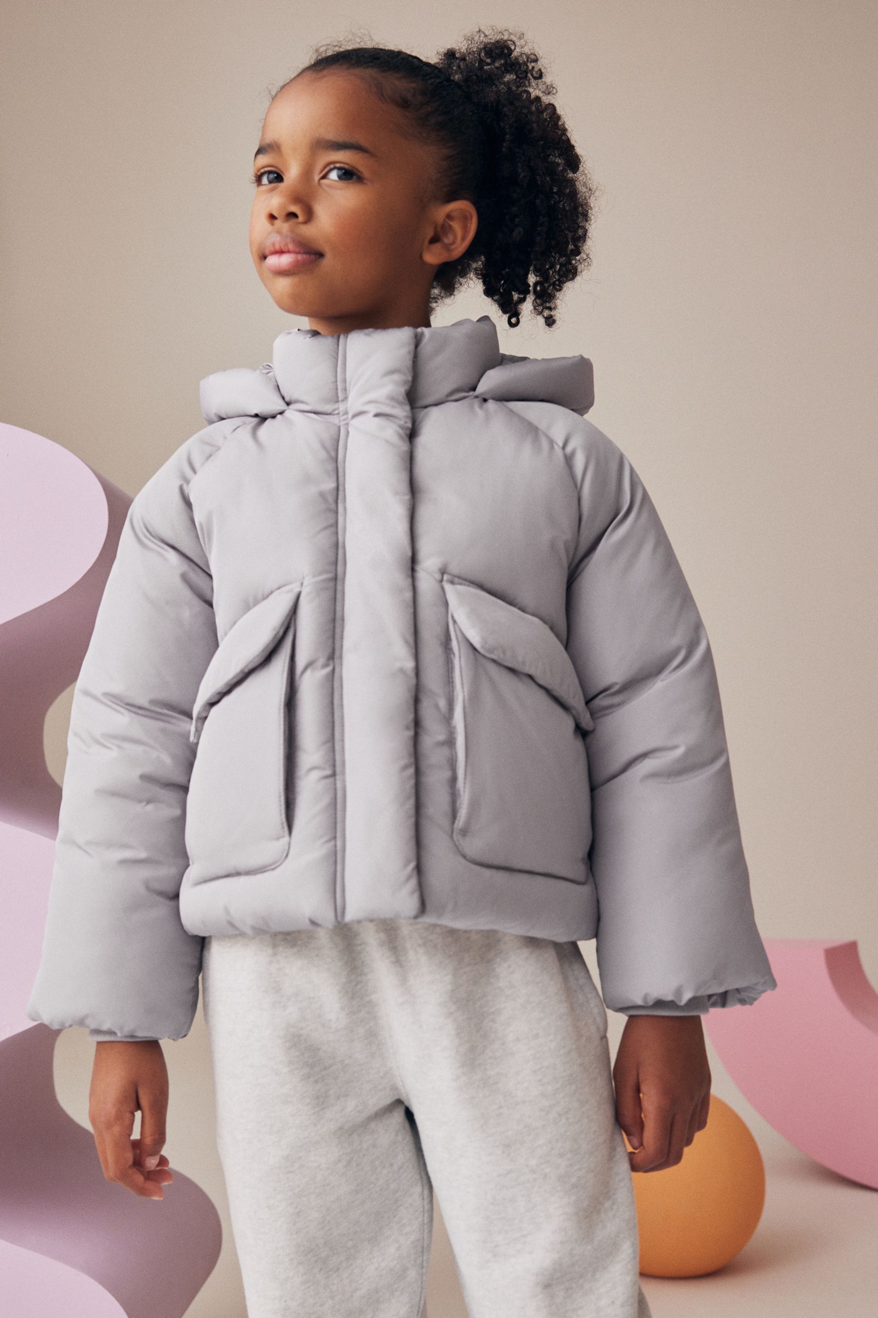 Buy Silver Shower Resistant Crop Padded Coat 2 16yrs from the Next UK online shop