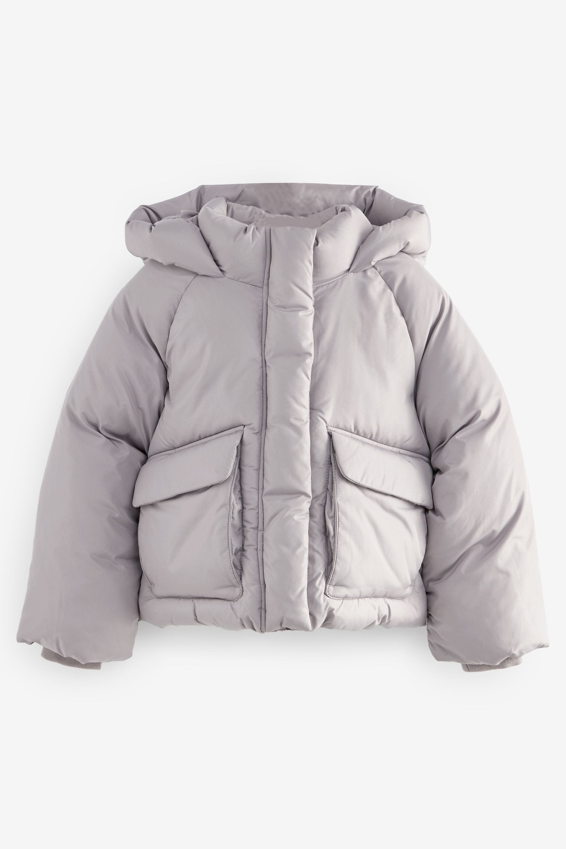 Silver puffa coat deals