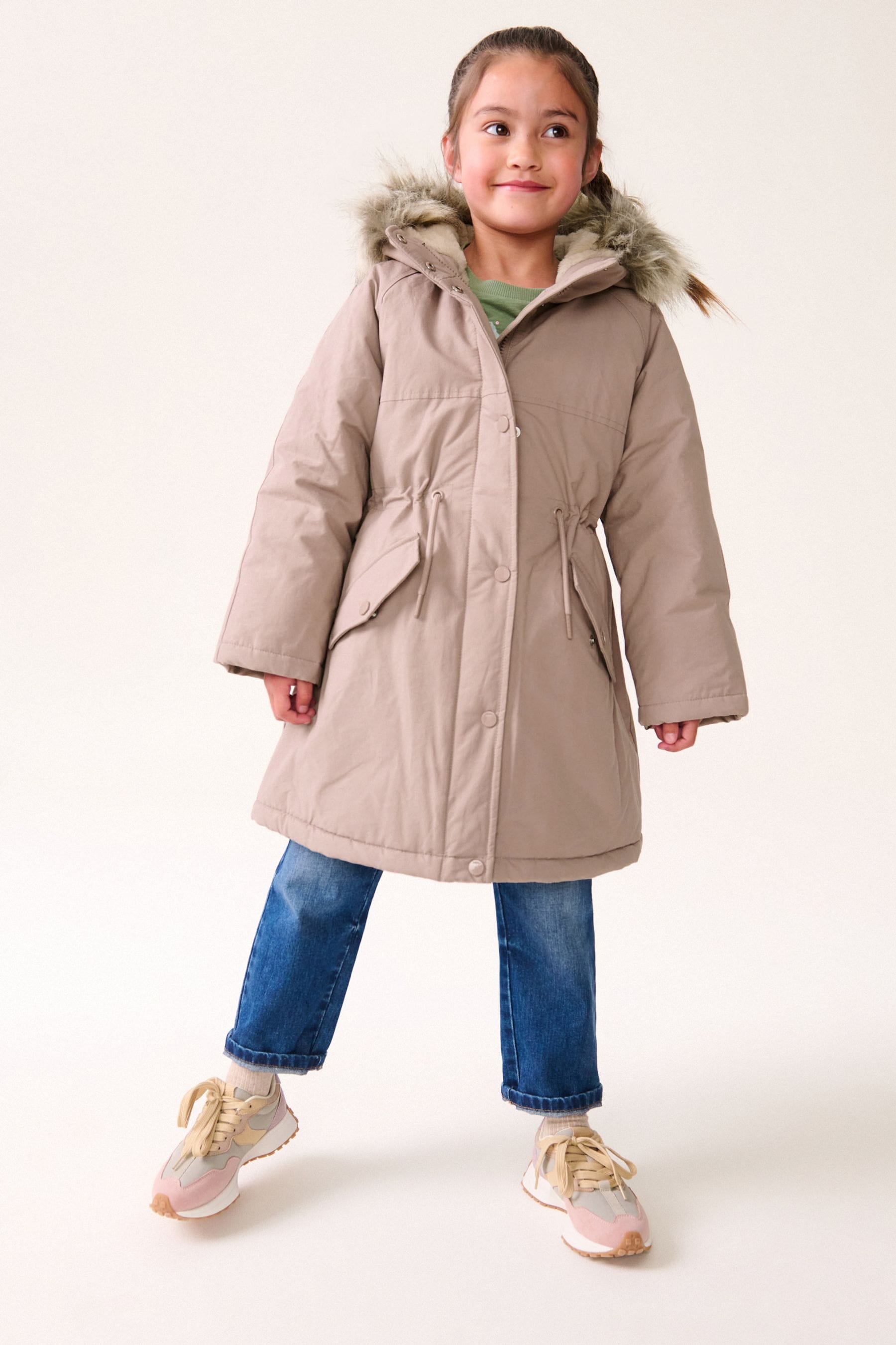 Pink Shower Resistant Faux Fur Trim Parka 3 16yrs